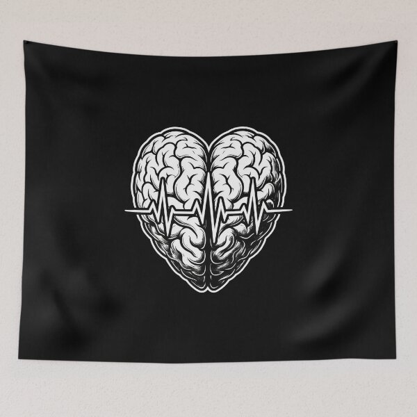 Item preview, Human Brain Heartbeat Line Art – Anatomical Brain Illustration designed and sold by TOPOI.