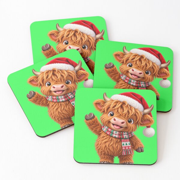 Item preview, Merry Moo Christmas – Waving Highland Cow in Santa Hat designed and sold by JanRizz.