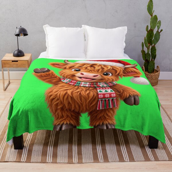 Item preview, Merry Moo Christmas – Waving Highland Cow in Santa Hat designed and sold by JanRizz.