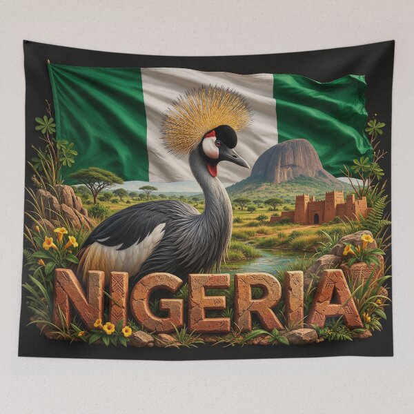 Item preview, Nigeria Heritage – Crowned Crane & Zuma Rock designed and sold by FlagX.