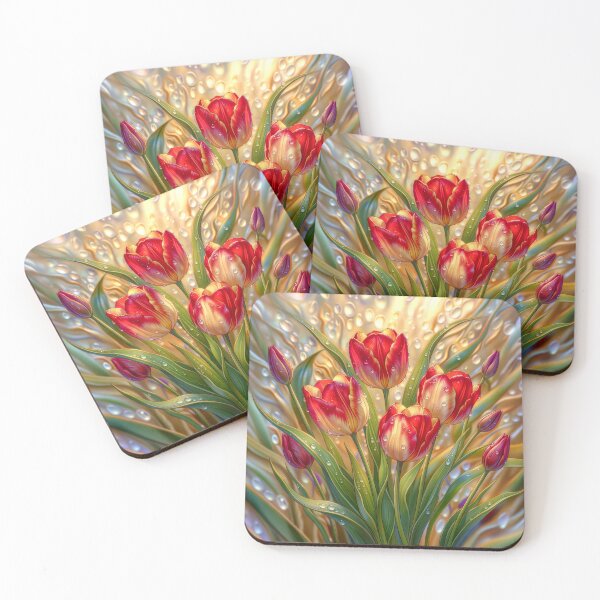 Item preview, Red and Yellow Tulips with Morning Dew designed and sold by MargaretWiktor.