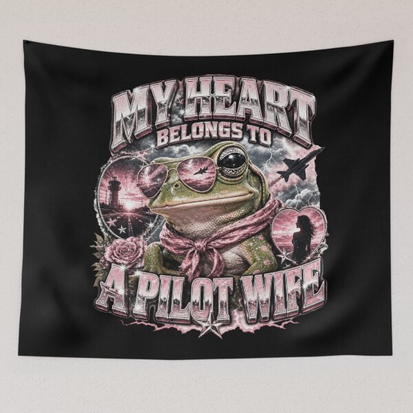 Item preview, My Heart Belongs To A Pilot Wife Frog Art | Pink Sunset Aviator Toad Aviation Husband Gift designed and sold by illeN-Art-World.