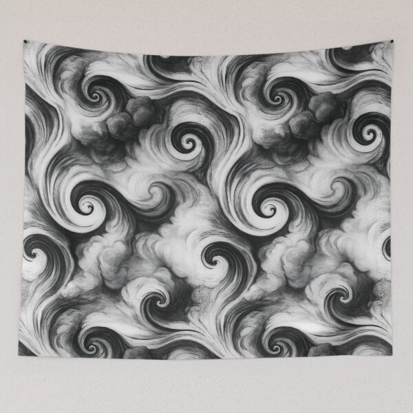 Item preview, Stylized Swirling Wind Curls Monochrome Art designed and sold by Piotrek0001.