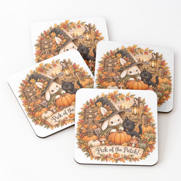 Item preview, Pick of the Patch! – Cute Bunny & Black Cat, Cozy Autumn Pumpkin Patch designed and sold by TatiK-Treasures.