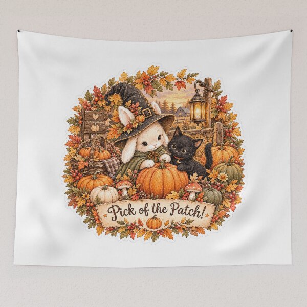 Item preview, Pick of the Patch! – Cute Bunny & Black Cat, Cozy Autumn Pumpkin Patch designed and sold by TatiK-Treasures.