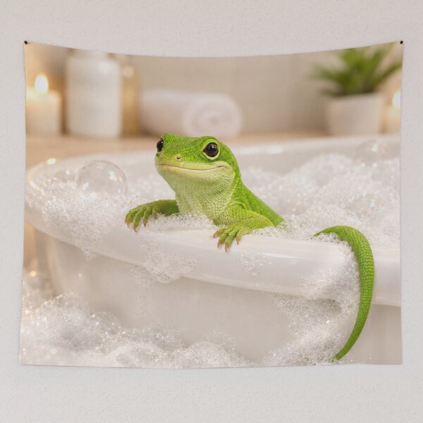 Aperçu de l'œuvre Bain moussant paisible d'anolis vert créée et vendue par Sillytoe.
