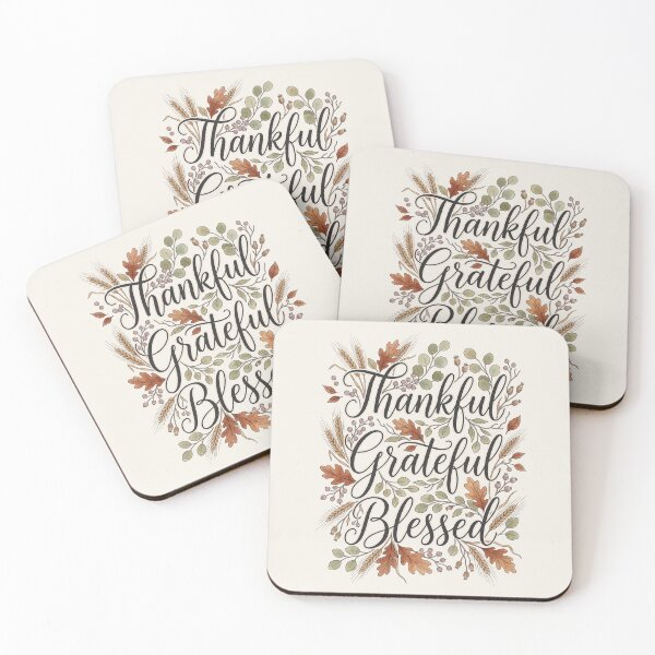 Item preview, Thankful Grateful Blessed — Autumn Botanical Lettering, Thanksgiving Harvest Art designed and sold by Mora Atelier Designs.