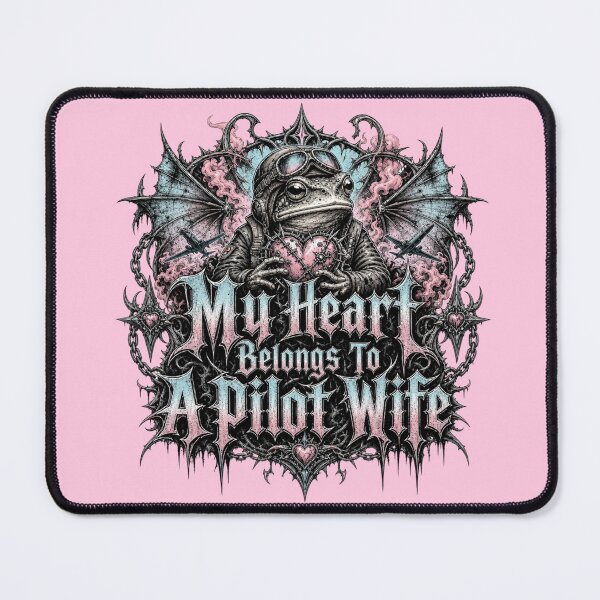 Item preview, My Heart Belongs To A Pilot Wife Gothic Frog Art | Dark Metal Bat Wings Aviator Spouse Gift designed and sold by illeN-Art-World.