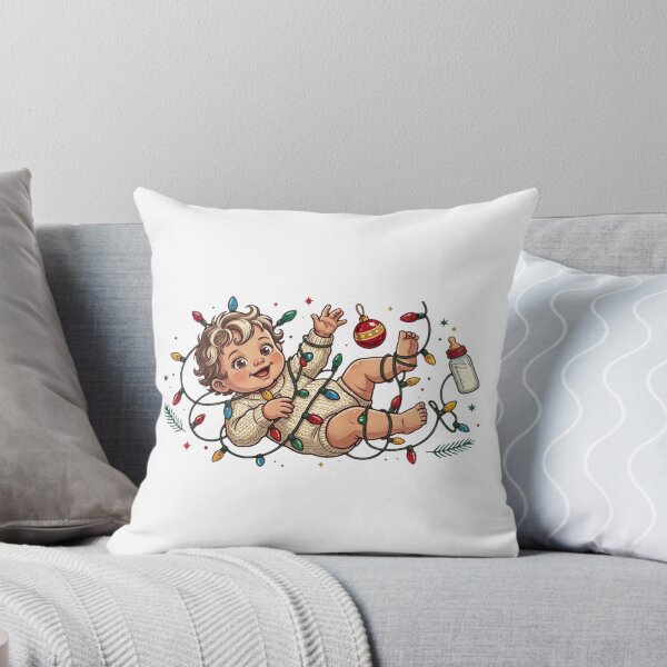 Item preview, Cute Baby Tangled in Christmas Lights Funny Holiday Illustration designed and sold by YounexxART.