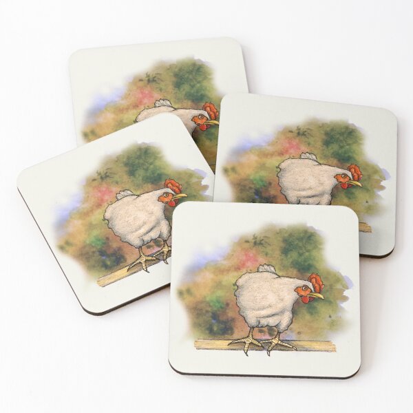 Item preview, White Chicken Perched on a Ledge, Farm Animal, Poultry designed and sold by JoyfulWhimsy.