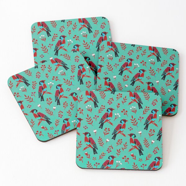 Item preview, Red Songbird Pattern with Wild Berries on Mint designed and sold by Fani*.