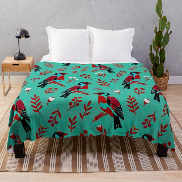 Item preview, Red Songbird Pattern with Wild Berries on Mint designed and sold by Fani*.