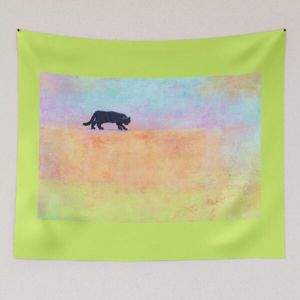 Item preview, Black cat in an abstract spring landscape, acrylic painting designed and sold by KarenKaspar.