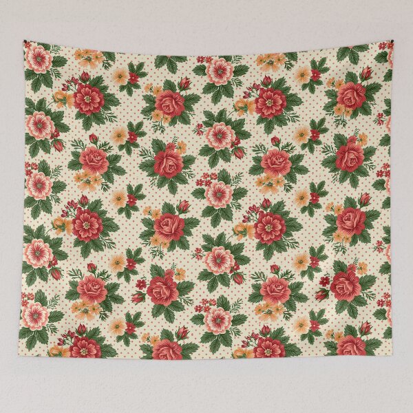 Item preview, Vintage Red Rose Bouquet on Polka Dot Canvas designed and sold by Piotrek0001.