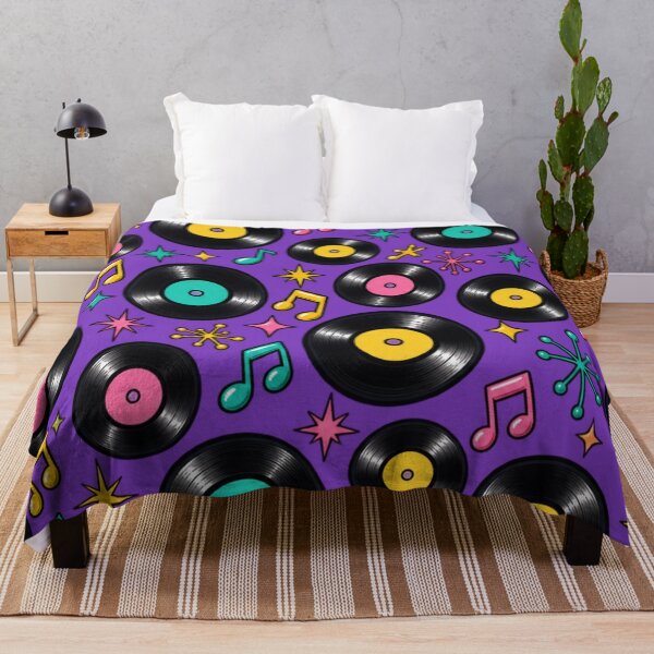 Item preview, Retro Vinyl Records and Musical Notes – Purple 50s 60s Pattern designed and sold by Britishdelights.