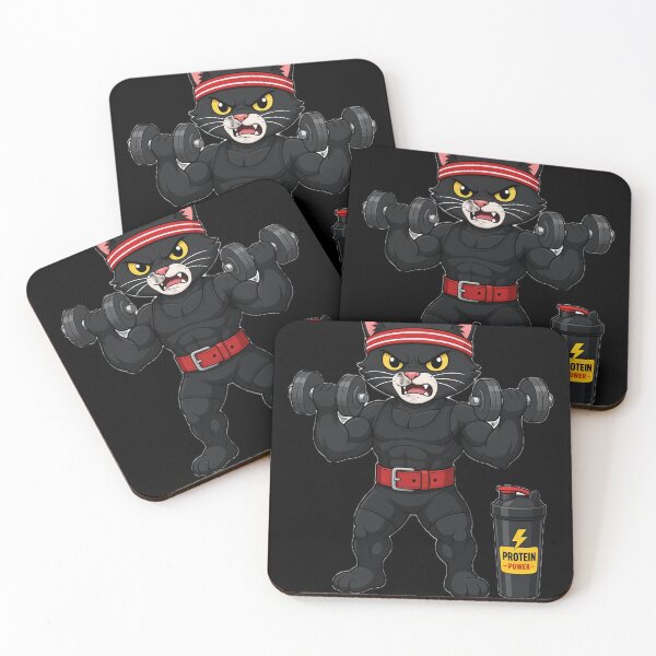 Item preview, Buff Black Cat Lifting Dumbbells Gym Workout Meme designed and sold by ValhallaHub.