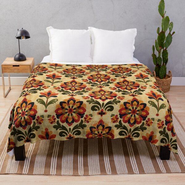 Item preview, Folk Art Symmetrical Floral Damask in Ochre designed and sold by Piotrek0001.