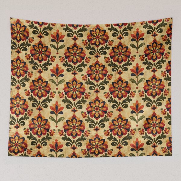 Item preview, Folk Art Symmetrical Floral Damask in Ochre designed and sold by Piotrek0001.