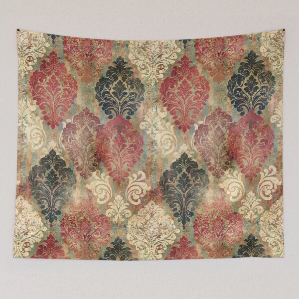 Item preview, Distressed Victorian Damask in Crimson and Teal designed and sold by Piotrek0001.