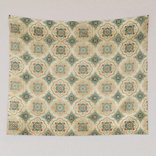 Item preview, Sage and Gold Symmetrical Tile Damask Wallpaper designed and sold by Piotrek0001.