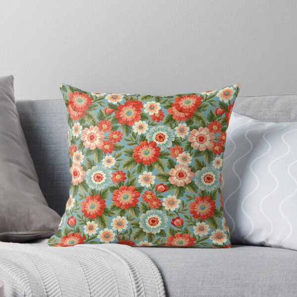 Item preview, Cheerful Orange and Red Daisies on Sky Blue designed and sold by Piotrek0001.