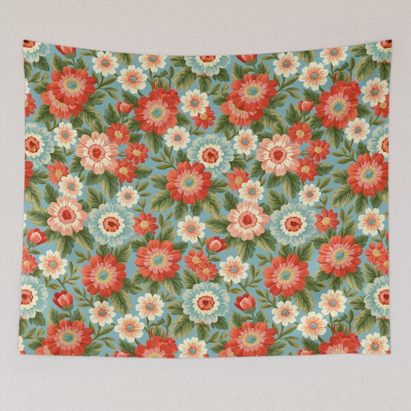 Item preview, Cheerful Orange and Red Daisies on Sky Blue designed and sold by Piotrek0001.