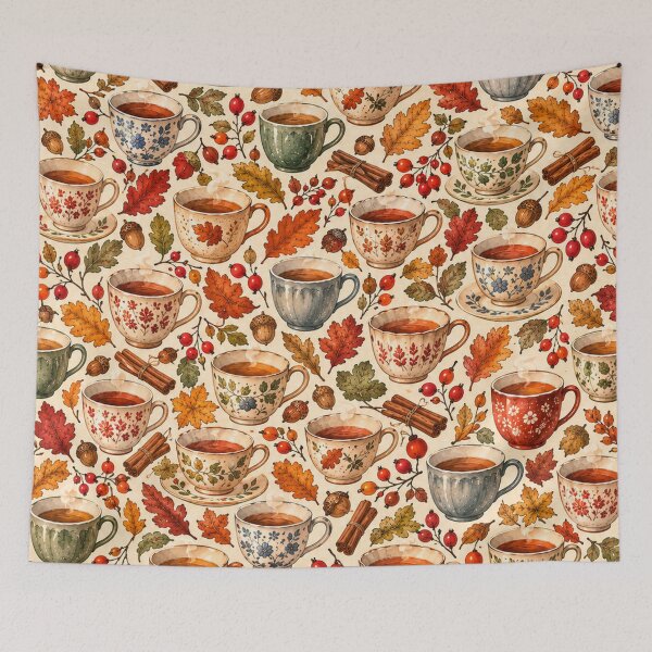 Item preview, Cozy Autumn Tea Cups and Leaves designed and sold by mycute-stickers.