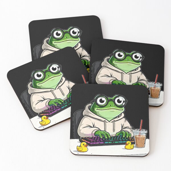 Item preview, Cute Frog Coding On Mechanical Keyboard Programmer Meme designed and sold by ValhallaHub.