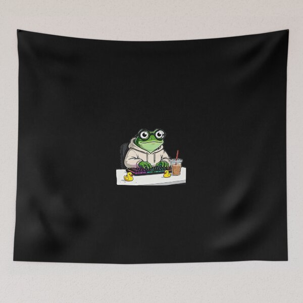 Item preview, Cute Frog Coding On Mechanical Keyboard Programmer Meme designed and sold by ValhallaHub.