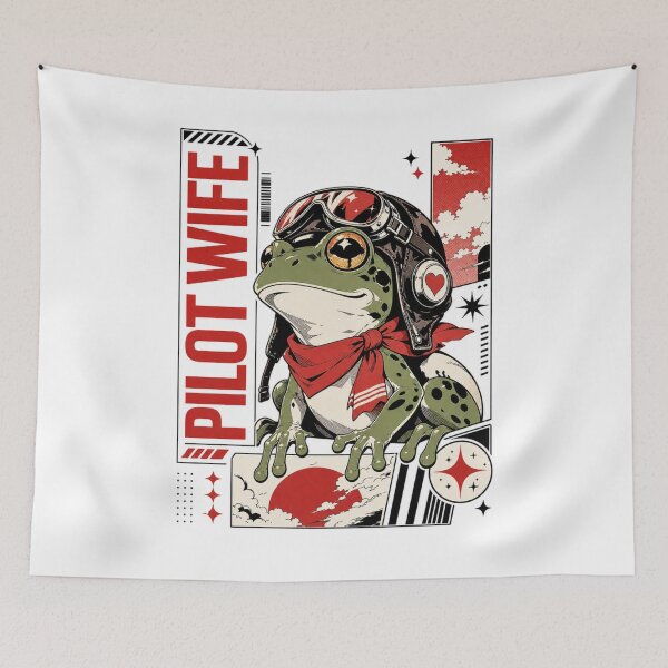 Item preview, Pilot Wife Anime Frog Graphic Poster Art | Retro Aviator Toad Red Scarf Manga Style Gift designed and sold by illeN-Art-World.