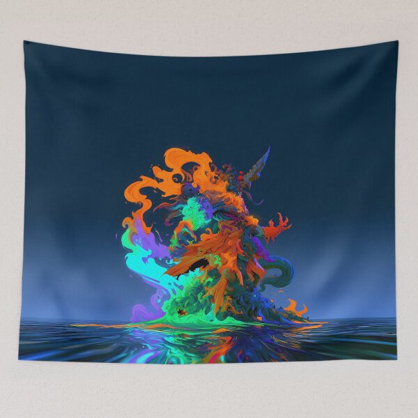 Item preview, Colorful Flaming Sea Monster Elemental Creature Art designed and sold by Lunat1kk.