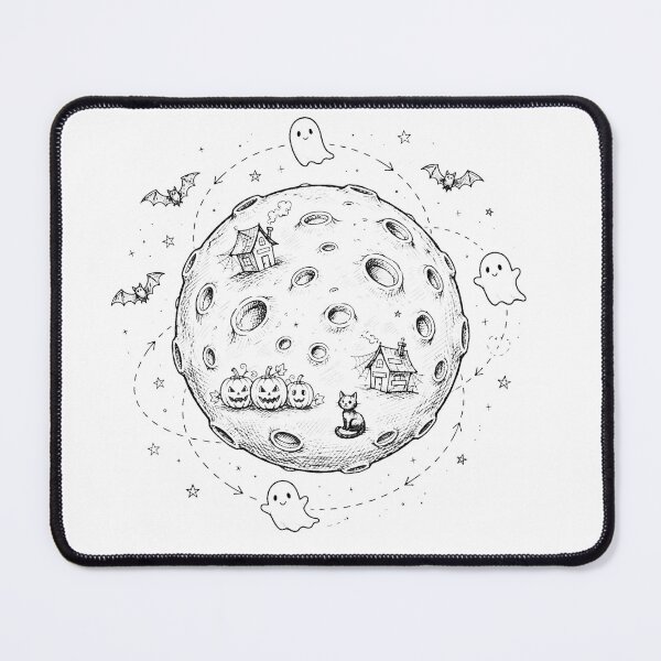 Item preview, Spooky Planet - Haunted Moon Village Hand Drawn Doodle designed and sold by PrettyCrypt.
