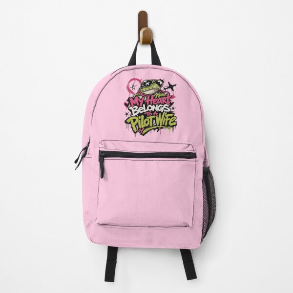 Item preview, My Heart Belongs To A Pilot Wife Graffiti Frog Art | Neon Pink Yellow Aviator Husband Gift designed and sold by illeN-Art-World.