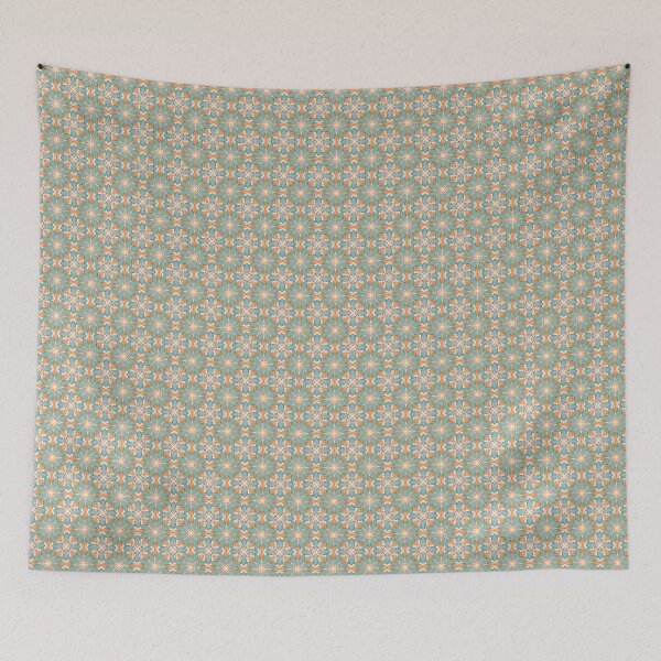 Item preview, Seafoam Green Terracotta Sand Beige Octagonal Floral Starburst Tile Mosaic - Duvet Cover designed and sold by ArithraStudio.