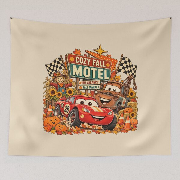 Item preview, Cozy Fall Motel Red Race Car Rusty Tow Truck Harvest Art designed and sold by lamiarte.