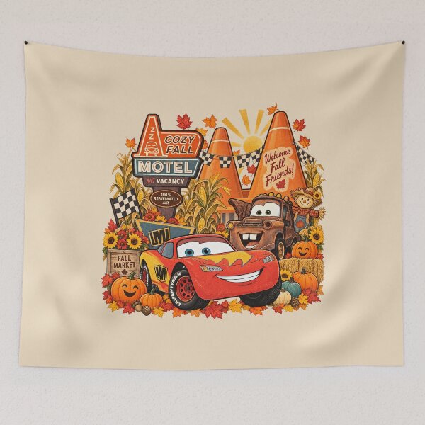 Item preview, Cozy Fall Motel Red Race Car Rusty Tow Truck Harvest Art designed and sold by lamiarte.