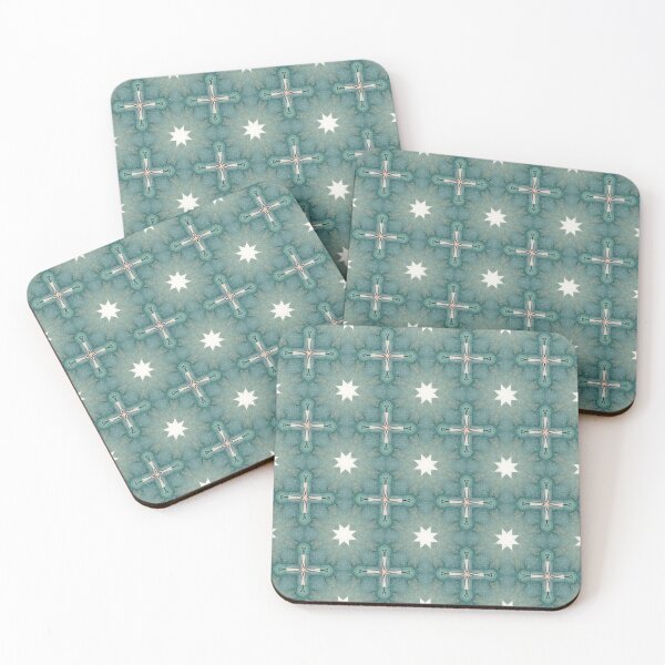 Item preview, Tranquil Sage Seafoam Ivory Eight Pointed Starburst Cross Octagonal Tile Mosaic - Duvet Cover designed and sold by ArithraStudio.