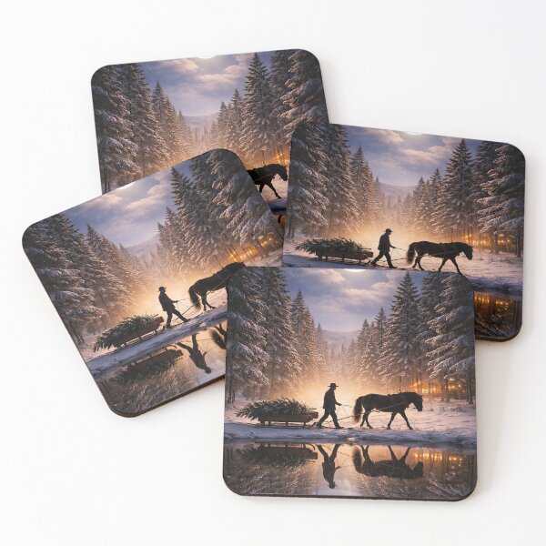Item preview, Vintage Christmas Tree Cutting with Horse and Sled Moonlight designed and sold by Stephanie Laird.