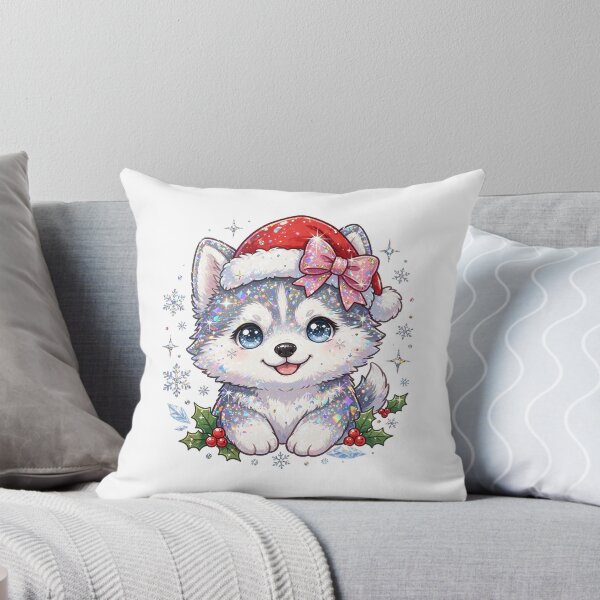 Item preview, Cute Glitter Husky Christmas Puppy with Blue Eyes designed and sold by Sofia art shop.