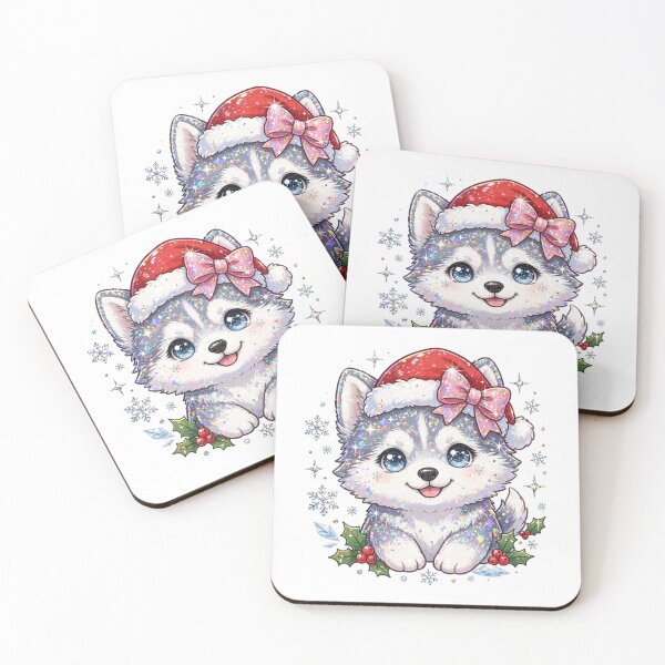 Item preview, Cute Glitter Husky Christmas Puppy with Blue Eyes designed and sold by Sofia art shop.