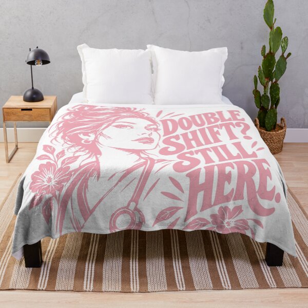 Item preview, Double Shift Still Here – Nurse Illustration Mug RN Gift Pink Floral Mono designed and sold by KiwyStudio.