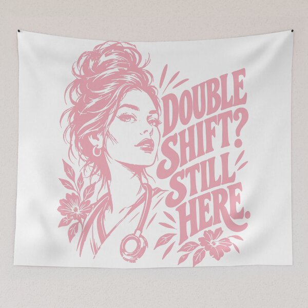 Item preview, Double Shift Still Here – Nurse Illustration Mug RN Gift Pink Floral Mono designed and sold by KiwyStudio.