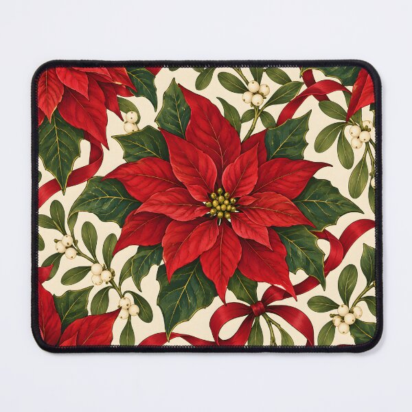 Item preview, Poinsettia and Mistletoe Christmas Floral Pattern designed and sold by victorsuarez.