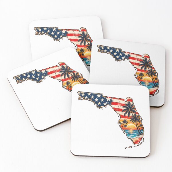 Item preview, Florida Vintage State Map – Retro American Flag, Tropical Palm Trees & Sunset designed and sold by Paper Drip.