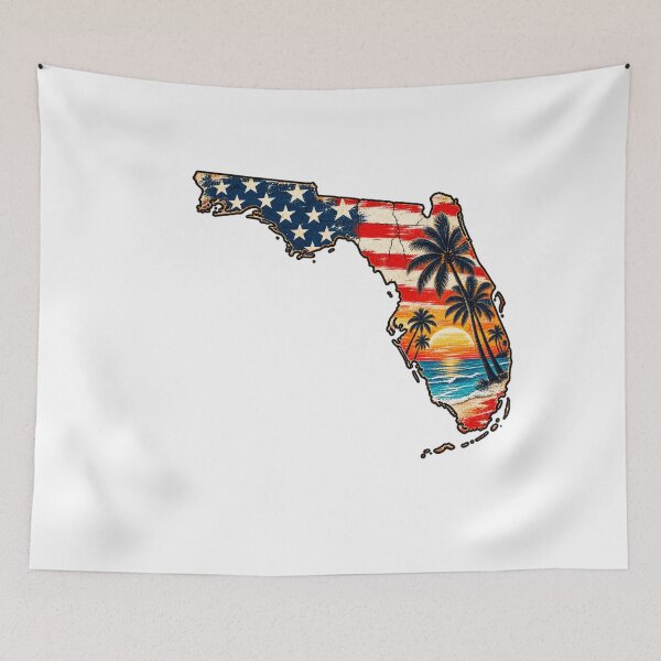 Item preview, Florida Vintage State Map – Retro American Flag, Tropical Palm Trees & Sunset designed and sold by Paper Drip.