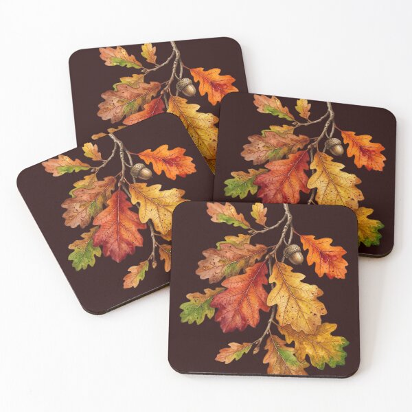 Item preview, Autumn Oak Leaves Branch Acorns Watercolor Botanical Illustration designed and sold by LinaValearte.