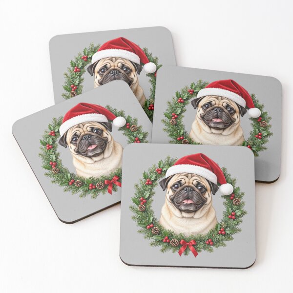 Item preview, Christmas Pug Wreath – Cute Dog in Santa Hat designed and sold by SweetLilith.