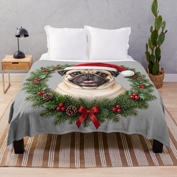 Item preview, Christmas Pug Wreath – Cute Dog in Santa Hat designed and sold by SweetLilith.