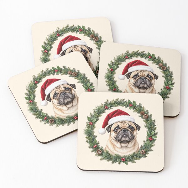 Item preview, Christmas Pug Wreath – Cute Dog in Santa Hat designed and sold by SweetLilith.