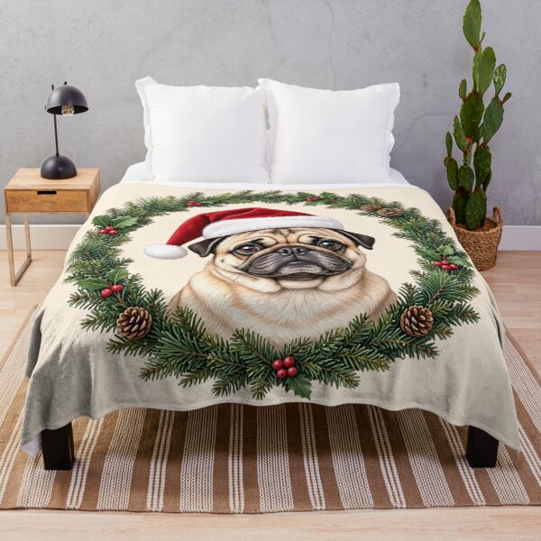 Item preview, Christmas Pug Wreath – Cute Dog in Santa Hat designed and sold by SweetLilith.